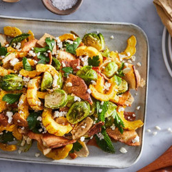 Autumn Fattoush Salad With Brussels Sprouts And Delicata Squash