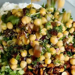 KALE &amp; CUCUMBER SALAD WITH CHICKPEA-DATE RELISH