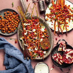 Honey Roasted Carrots And Chickpeas With Lemon Yogurt Sauce