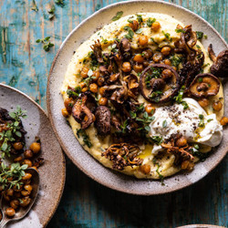 Pesto Polenta With Thyme-roasted Mushrooms And Chickpeas