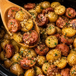 Garlic Butter Sausage &amp; Potatoes