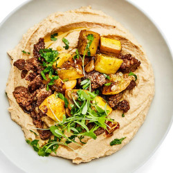Hummus With Spiced Summer Squash And Lamb
