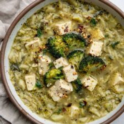Pesto Broccoli Orzo Soup