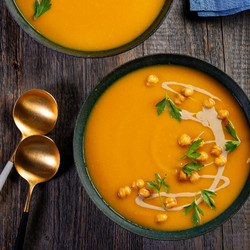 Butternut Squash Soup With Tahini And Crispy Chickpeas