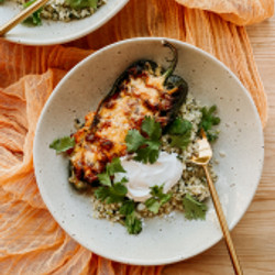 Stuffed Poblano Peppers With Cilantro Lime Cauliflower Rice