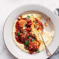 Date Night Chicken Parmesan Meatballs With Creamy Polenta