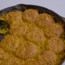 Savory Skillet Cobbler With Cheddar Biscuit Topping