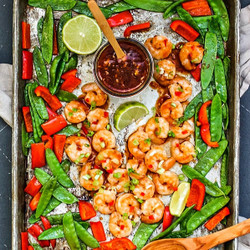 Spicy Thai Sweet Chili Shrimp {sheet Pan Dinner}