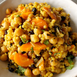 Saffron Chickpeas With Whole Wheat Couscous, Dried Figs, Raisins &amp; Mint