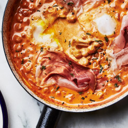 Spicy Creamy Chickpeas With Runny Eggs And Prosciutto