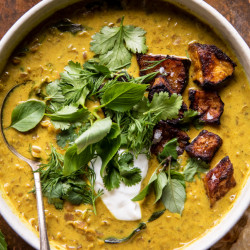 Spiced Lentil Soup With Curried Acorn Squash