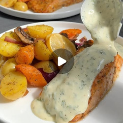 Oven-baked Salmon With Roasted Vegetables &amp; Lemon Dill Sauce