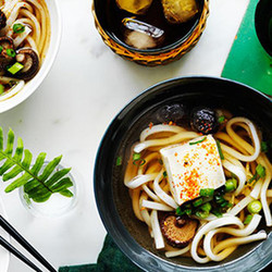 Udon Noodle Soup With Shiitake Mushrooms And Tofu