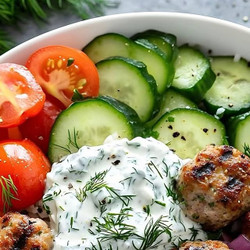 Mediterranean Turkey Meatball Bowl With Tzatziki