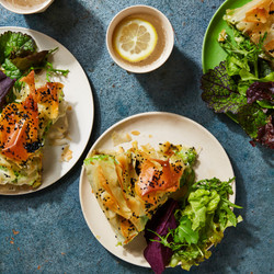 Pea, Broad Bean And Caramelised Onion Filo Pie