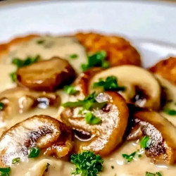 Golden Crispy Chicken With Parmesan Mushroom Sauce