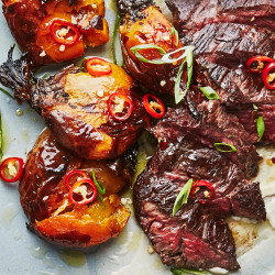 Hanger Steak With Tahini And Smashed Charred Beets