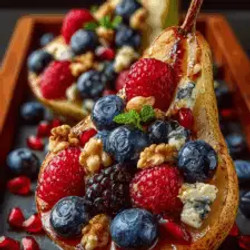 Warm Baked Pear With Berries, Walnuts &amp; Blue Cheese – A Cozy, Flavor-rich Delight