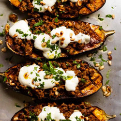 Moroccan Stuffed Eggplant (swapped meat for chickpeas)