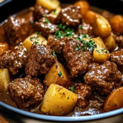 Slow Cooker Garlic Butter Beef Bites &amp; Potatoes