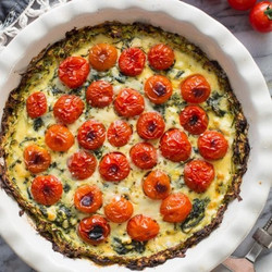 Zucchini Crust Tomato Spinach Feta Pie