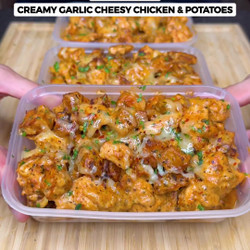 High Protein Creamy Garlic Cheesy Chicken &amp; Potatoes