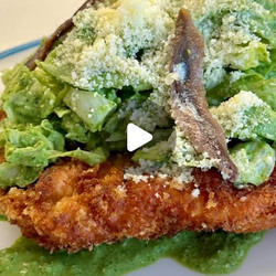 Herby Caesar Salad With Yogurt &amp; Anchovy Dressing And Crispy Schnitzel
