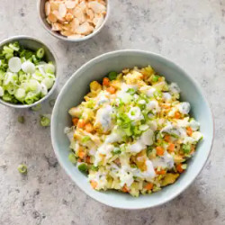 One-pan Curried Chicken With Coconut Rice And Lime Yogurt Sauce