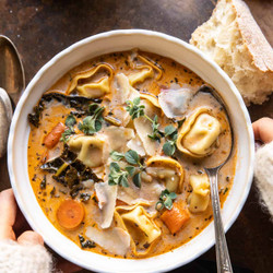 Healthier Slow Cooker Creamy Tortellini Vegetable Soup.