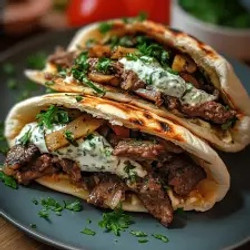 Cheesy Beef And Mushroom Pita Pockets With Tzatziki Sauce