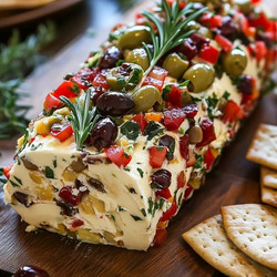 Festive Antipasto Cream Cheese Log with Roasted Red Peppers and Parmesan