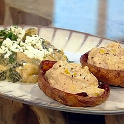 Taramasalata With Deep-fried Potato Skins And Stewed Greens