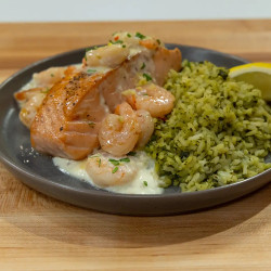Salmon And Shrimp Al Mojo De Ajo