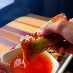 Miso Chili Crab Rangoon Tostadas
