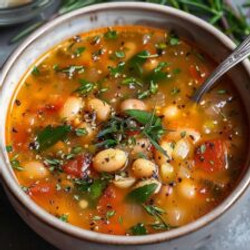 Rustic Tuscan Bean Soup With Fresh Herbs