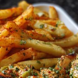 Creamy Garlic Herb Chicken Bites With Seasoned Fries