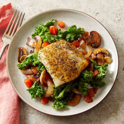 Herby Fish With Wilted Greens &amp; Mushrooms