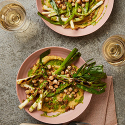 Grilled Spring Onions And Chickpea Mash