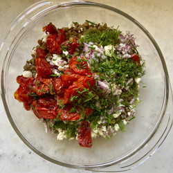 Lentil Salad With Jammy Tomatoes And Feta