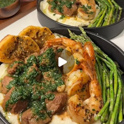 Chimichurri Surf &amp; Turf Over Garlic Parm Mash