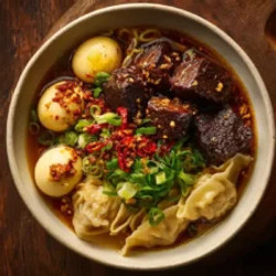 Sweet Chili Jerk Oxtail Dumpling And Noodle Soup
