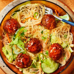 Hoisin-serrano Meatballs And Rice Noodle Salad