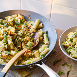 Courgette Rigatoni With Crispy Halloumi