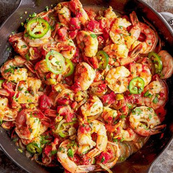 Skillet Shrimp With Green Olive, Caper And Jalapeño Sauce