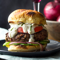 Grilled Greek Burgers With Yogurt Feta Sauce