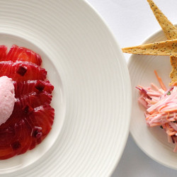Beetroot-cured Salmon, Salmon Pâté, Root Vegetable Salad And Thyme Crackers