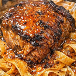 Slow Cooker Spicy Garlic Beef Roast Over Tagliatelle