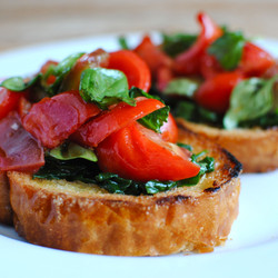 Tomato Bruschetta With Sauteed Spinach