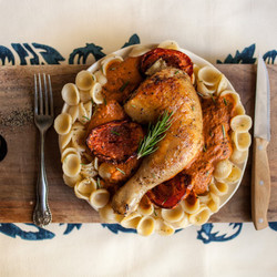 Homemade Orecchiette With A Roasted Tomato Red Wine Sauce &amp; Herbed Pan-fried Chicken