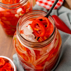 Quick Pickled Sweet Red Peppers And Onions